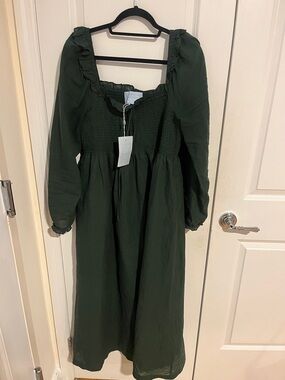 Hill House long sleeve Scarlett Deep Green Smocked Midi Dress